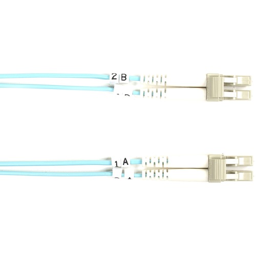 Black Box Fiber Optic Duplex Patch Network Cable - 6.50 ft Fiber Optic Network Cable for Transceiver, Network Device - First End: 2 x LC Network - Male - Second End: 2 x LC Network - Male - 10 Gbit/s - Patch Cable - OFNR - 50/125 µm - Aqua