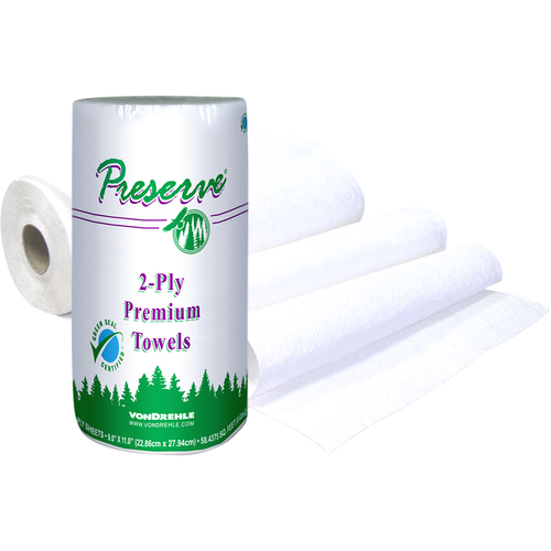 Marcal Preserve 9" x 11" Household Roll Towels - 2 Ply - 11" x 9" - 85 Sheets/Roll - 4.70" Roll Diameter - White - 30 / Case