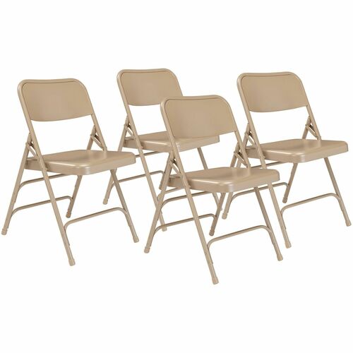 National Public Seating 300 Series All-Steel Folding Chair - Powder Coated Frame Color - Tubular Steel Frame Material - Four-legged Base - Beige - Steel, Polypropylene - 4 / Carton