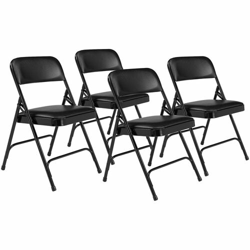 National Public Seating 1200 Series Upholstered Folding Chair - Caviar Black Seat Color - Vinyl, Foam Seat Material - Caviar Black Back Color - Vinyl Back Material - Black Frame Color - Tubular Steel Frame Material - Honey Brown - Vinyl, Polypropylene - 4