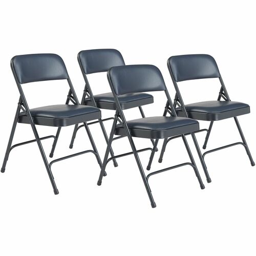 National Public Seating 1200 Series Upholstered Folding Chair - Dark Midnight Blue Seat Color - Vinyl, Foam Seat Material - Dark Midnight Blue Back Color - Vinyl Back Material - Char Blue Frame Color - Tubular Steel Frame Material - Dark Midnight Blue - V