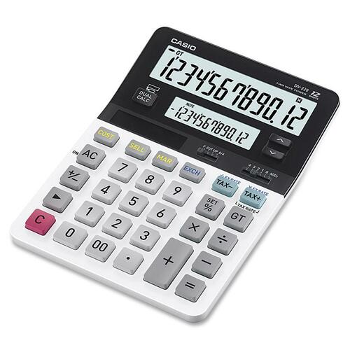 Casio D-220 Dual Display Calculator - Dual Display, Key Rollover, Large LCD, Double Zero, Dual Power, Battery Backup, Auto Power Off - Battery/Solar Powered - 1.4" x 5.3" x 7.4" x 10.2" - White - 1 Each