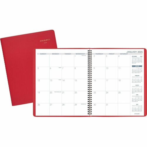At-A-Glance Fashion Planner - Julian Dates - Monthly - 1.25 Year - January 2025 - March 2026 - 1 Month Double Page Layout - 9" x 11" Sheet Size - Wire Bound - Simulated Leather - Red CoverAppointment Schedule, Reference Calendar, Flexible - 1 Each