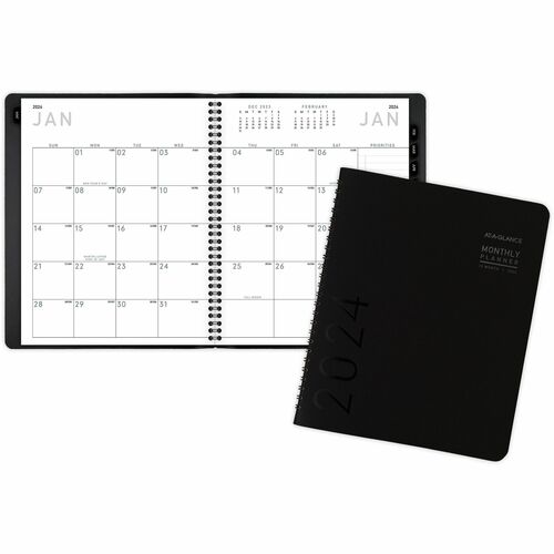 At-A-Glance Contemporary Planner - Julian Dates - Monthly - 1 Year - January 2024 - December 2024 - 1 Month Double Page Layout - 6 7/8" x 8 3/4" Sheet Size - Wire Bound - Desktop - Paper, Simulated Leather - Black Cover - 9.1" Height x 7.5" Width - Textur
