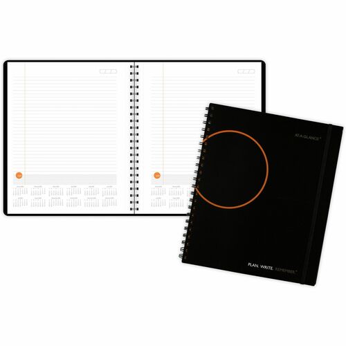 At-A-Glance Planning Notebook with Unruled Monthly Calendars - Julian Dates - Daily - 1 Year - 1 Day Single Page Layout - 9 1/4" x 11" Sheet Size - Wire Bound - Bungee Strap - Poly - Black - Pocket, Reminder Section, Reference Calendar, Index Sheet, Conta