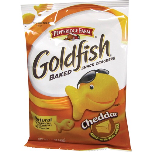 Goldfish Pepperidge Farm Goldfish Shaped Crackers 72/CT Trans Fat Free - Cheddar - 1 Serving Bag - 42.5 g - 72 / Carton