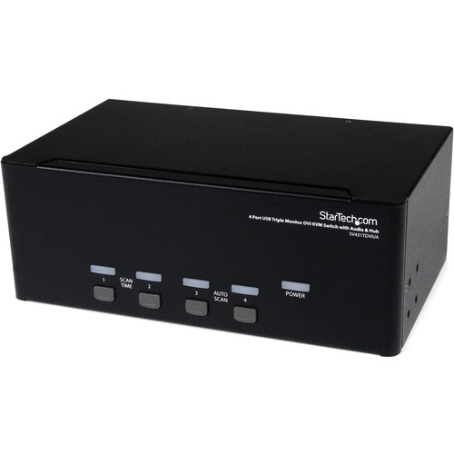 StarTech.com 4 Port Triple Monitor DVI USB KVM Switch with Audio & USB 2.0 Hub - Switch between four triple head computers, while sharing three DVI displays, speakers & mic, USB Keyboard/Mouse, and USB 2.0 peripherals - DVI KVM Switch - usb dvi kvm - trip