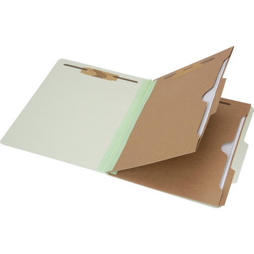 SKILCRAFT Legal Recycled Classification Folder - 8 1/2" x 14" - 6 Fastener(s) - 2" Fastener Capacity for Folder, 1" Fastener Capacity for Divider - 2 Divider(s) - Pressboard - Light Green - 30% Recycled - 10 / Box