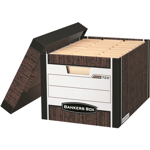 Bankers Box R-Kive - Internal Dimensions: 12" Width x 15" Depth x 10"  Height - External Dimensions: 12.8" Width x 16.5" Depth x 10.4" Height - Media Size Supported: Letter, Legal - Lift-off Closure - Heavy Duty - Stackable. - Storage Boxes & Containers - FEL00728