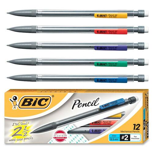 BIC Mechanical Pencils - 0.5 mm Lead Diameter - Clear Barrel - 12 / Box