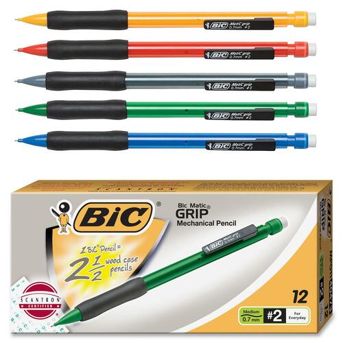 BIC Bicmatic Grip Mechanical Pencil - 0.7 mm Lead Diameter - Refillable - Assorted Barrel - 1 Dozen