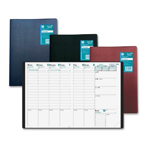 Quo Vadis Prenote Freeport Weekly Diary 11-3/4" x 8-1/4" English Black - Julian Dates - Weekly - 13 Month - December - December - 8:00 AM to 9:00 PM - 1 Week Double Page Layout - 8 1/4" x 11 3/4" Sheet Size - Sewn - Desktop - Bright White - Paper - Assort