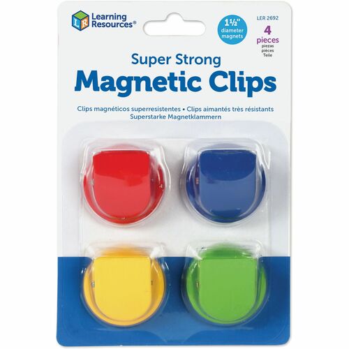 Learning Resources Super Strong Magnetic Clips Set - 1.50" (38.10 mm) Diameter - 50 Sheet Capacity - for Whiteboard, Folder - 4 / Pack - Assorted