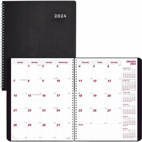 Brownline Monthly Planner - Julian Dates - Monthly - 14 Month - December 2023 - January 2025 - 1 Month Single Page Layout - 11" x 8 1/2" Sheet Size - Twin Wire - Black - Poly - Heavy Duty, Notepad, Reference Calendar, Address Directory, Phone Directory, D
