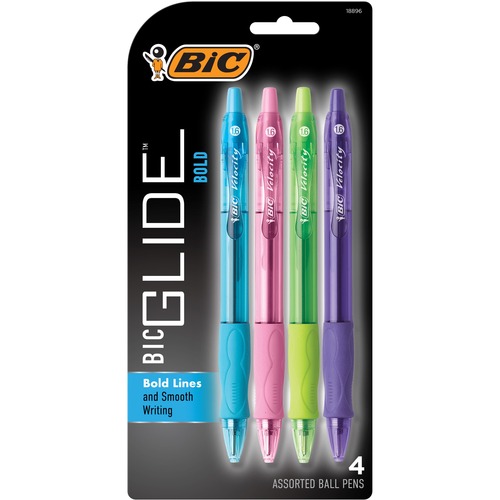 BIC Retractable Ballpoint Pen - Bold Pen Point - 1.6 mm Pen Point Size - Refillable - Retractable - Assorted - Translucent Assorted Barrel - 4 / Pack