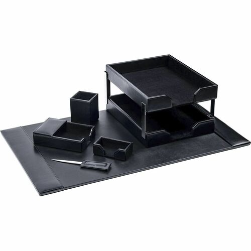 Dacasso 8-Piece Econo-Line Desk Set - Bonded Black Leather - 1 Each