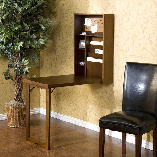 SEI Wall Mounted Convertible Writing Desk - Walnut - 28.75" Height x 30" Width x 20" Depth - Assembly Required