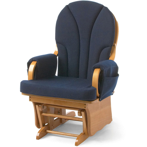 Foundations Lullaby Glider Rocker - Blue Seat - Medium Wood Frame - Natural