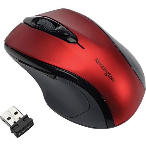 Kensington Pro Fit Mid-Size Wireless Mouse - Optical - Wireless - Radio Frequency - 2.40 GHz - Ruby Red - USB - 1750 dpi - Scroll Wheel - 3 Button(s) - Right-handed - 1 Each