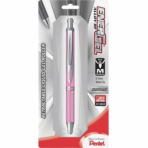 EnerGel EnerGel Alloy Retractable Gel Pens - Medium Pen Point - 0.7 mm Pen Point Size - Refillable - Retractable - Black Gel-based Ink - Metallic Pink Aluminum Alloy Barrel - Stainless Steel Tip - 1 / Pack