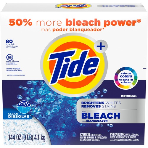 Tide Vivid Plus Bleach Detergent - 144 oz (9 lb) - Original Scent - 1 / Box - Chlorine-free, Residue-free - White