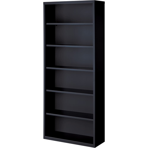 Lorell Fortress Series Bookcases - 34.5" x 13" x 82" - 6 x Shelf(ves) - Black - Powder Coated - Steel - Recycled - Metal Bookcases - LLR41294