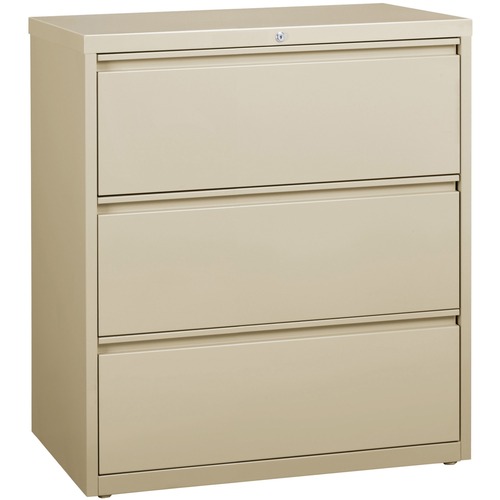 Lorell 3-Drawer Putty Lateral Files - 36" x 18.6" x 40.3" - 3 x Drawer(s) for File - Letter, Legal, A4 - Lateral - Locking Drawer, Magnetic Label Holder, Ball-bearing Suspension, Leveling Glide - Putty - Steel - Recycled = LLR88027