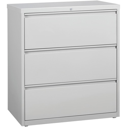 Lorell Fortress Series Lateral File - 36" Width x 18.6" Depth x 40.3" Height - 3 x Drawer(s) for File - Letter, Legal, A4 - Lateral - Locking Drawer, Magnetic Label Holder, Ball-bearing Suspension, Leveling Glide, Locking Bar, Hanging Rail - Light Gray - 