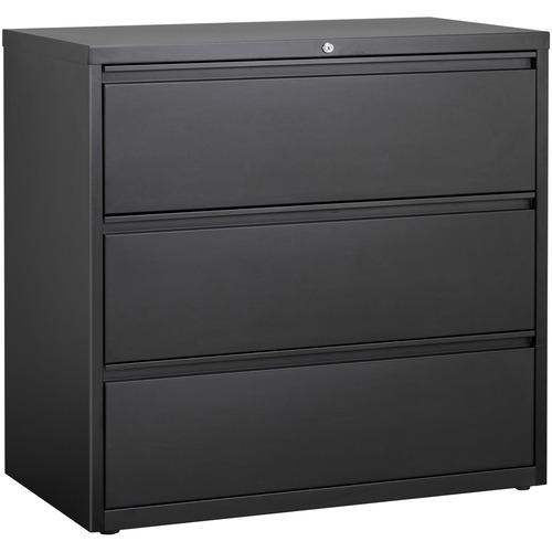 Lorell 3-Drawer Black Lateral Files - 42" x 18.6" x 40.3" - 3 x Drawer(s) for File - Letter, Legal, A4 - Lateral - Locking Drawer, Magnetic Label Holder, Ball-bearing Suspension, Leveling Glide - Black - Steel - Recycled = LLR88031