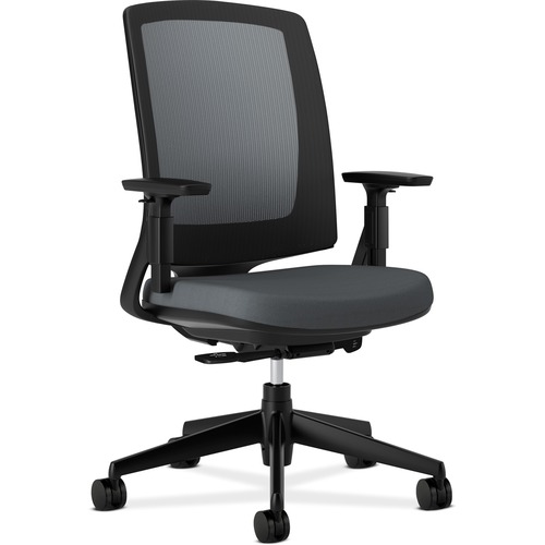 HON Lota Mesh Back Chair, Arms - Charcoal Black Fabric Seat - Black Frame - 5-star Base - 1 Each