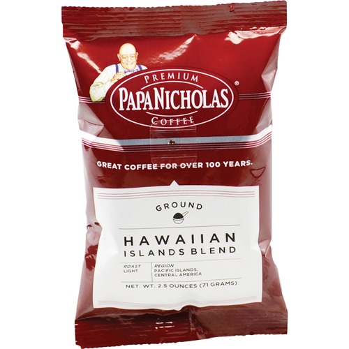 PapaNicholas Hawaiian Islands Blend Coffee - Regular - Light/Mild - 2.5 oz Per Carton - 18 Packet - Hawaiian Blend - 18 / Carton