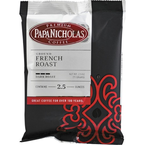 PapaNicholas Ground French Roast Coffee - Regular - Dark/Bold - 2.5 oz - Ground - French Roast - 18 / Carton