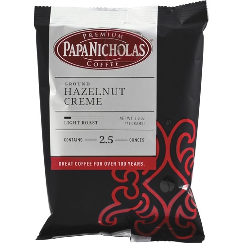 PapaNicholas Ground Hazelnut Crème Coffee - Regular - Light/Mild - 2.5 oz - Ground - Hazelnut Creme - 18 / Carton