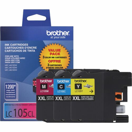 Brother Innobella LC1053PKS Original Ink Cartridge - Inkjet - High Yield - 1200 Pages Cyan, 1200 Pages Magenta, 1200 Pages Yellow - Assorted, Magenta, Yellow - 3 / Pack - Ink Cartridges & Printheads - BRTLC1053PKS