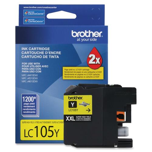 Brother Genuine Innobella LC105Y Super High Yield Yellow Ink Cartridge - Inkjet - High Yield - 1200 Pages - Yellow - 1 Each