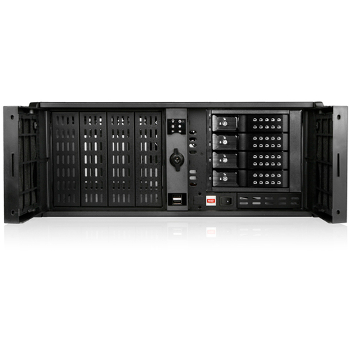 iStarUSA 4U Compact Stylish 4x3.5" Trayless Hotswap Rackmount Chassis - Rack-mountable - Black, Black, Black - Plastic, Zinc-coated Steel - 4U - 10 x Bay - 1 x Fan(s) Installed - ATX, Micro ATX Motherboard Supported - 2 x Fan(s) Supported - 4 x External 5