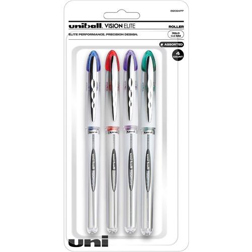 uniball™ Vision Elite Rollerball Pen - Bold Pen Point - 0.8 mm Pen Point Size - Refillable - Blue, Red, Green, Violet Pigment-based Ink - 4 / Pack