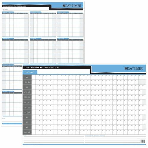 DayTimer Yearly Undated Laminated Reversible Planner, 24"x 36" - 24" (609.60 mm) x 35 4/5" (909.32 mm) Sheet Size - Wall MountReversible, Write on/Wipe off, Laminated - 1 Each