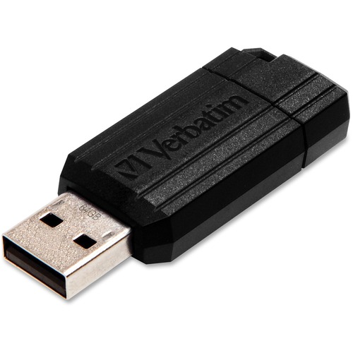 Verbatim 64GB Pinstripe USB Flash Drive - Black - 64 GB - USB 2.0 - 10 MB/s Read Speed - 4 MB/s Write Speed - Black - Lifetime Warranty - 1 Each
