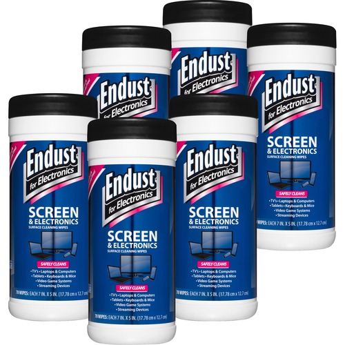 Endust LCD & Plasma Pop-Up Wipes 70ct. - For Touchscreen Device, Display Screen, Smartphone - Soft, Non-abrasive, Alcohol-free, Ammonia-free - 70 / Tub - 6 Pack - White