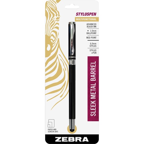 Zebra Pen Z-1000 Ballpoint/Stylus Combo Pen - 1 Pack - Metal - Black - Stylus - ZEB33211