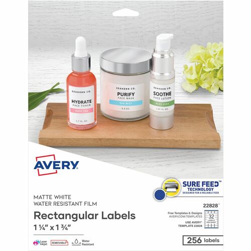 Avery® Removable Durable Rectangle Labels - 1 1/4" Width x 4 3/4" Length - Removable Adhesive - Rectangle - Laser, Inkjet - White - Film - 32 / Sheet - 8 Total Sheets - 256 Total Label(s) - 256 / Pack - Water Resistant