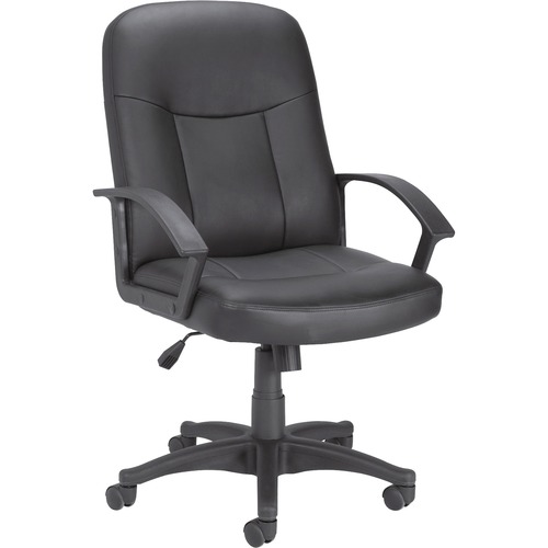 Lorell Leather Managerial Mid-back Chair - Black Frame - 5-star Base - Black - Bonded Leather - 1 Each = LLR84869