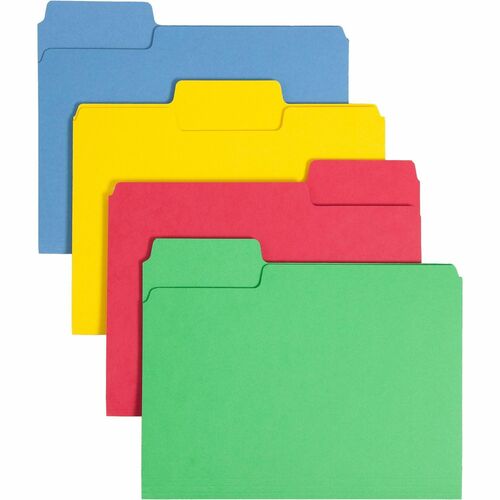 Smead SuperTab 1/3 Tab Cut Letter Recycled Top Tab File Folder - 8 1/2" x 11" - 3/4" Expansion - Top Tab Location - Assorted Position Tab Position - Blue, Red, Green, Yellow - 10% Recycled - 50 / Box