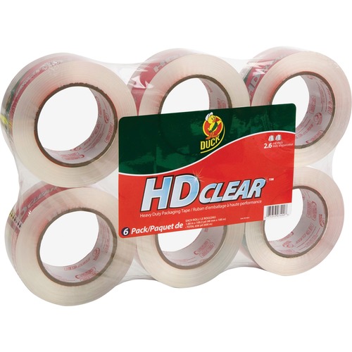Duck Brand HD Clear Packing Tape - 109.30 yd Length x 1.88" Width - 2.6 mil Thickness - Temperature Resistant, UV Resistant, Fade Resistant - For Sealing, Packing - 6 / Pack - Clear