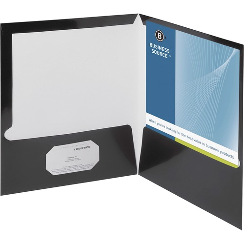Business Source Letter Pocket Folder - 8 1/2" x 11" - 100 Sheet Capacity - 2 Internal Pocket(s) - Black - 25 / Box