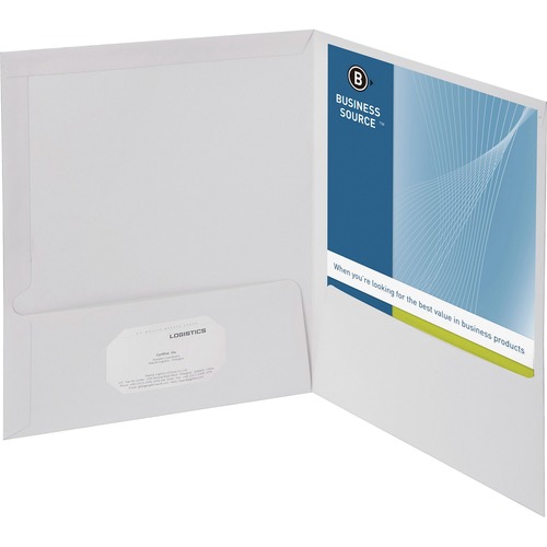 Business Source Letter Pocket Folder - 8 1/2" x 11" - 100 Sheet Capacity - 2 Internal Pocket(s) - White - 25 / Box