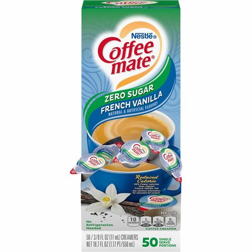 Coffee mate Sugar-Free Liquid Coffee Creamer Singles - French Vanilla Flavor - 0.38 fl oz (11 mL) - 50/Box - 50 Serving