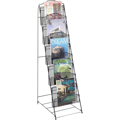 Safco Black Onyx Mesh Literature Floor Rack - 5 Pocket(s) - 6 Compartment(s) - Compartment Size 8.50" (215.90 mm) x 12.25" (311.15 mm) x 2.25" (57.15 mm) - 46" Height x 18.5" Width x 12.5" Depth - Floor - Black - Steel - 1 Each