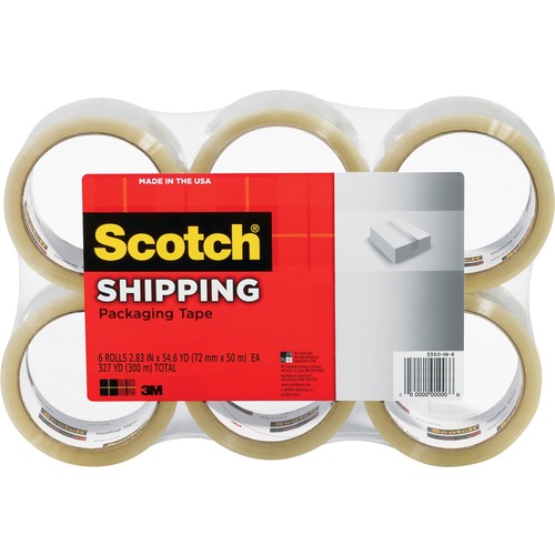Scotch Lightweight Shipping/Packaging Tape - 54.60 yd Length x 2.83" Width - 2.2 mil Thickness - 3" Core - Synthetic Rubber Resin Backing - For Sealing, Shipping - 6 / Pack - Clear